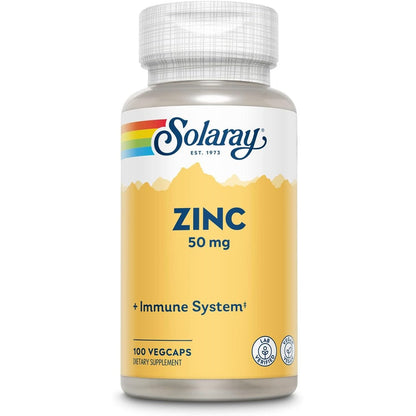 Solaray Zinc 50mg Pumpkin Seed 100 Vegan Capsules front bottle view