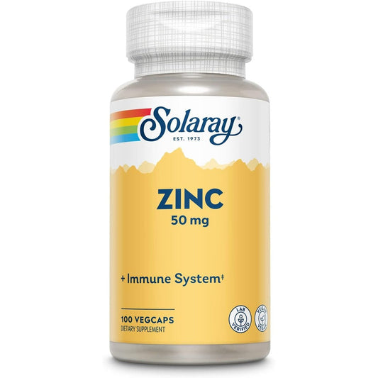 Solaray Zinc 50mg Pumpkin Seed 100 Vegan Capsules front bottle view