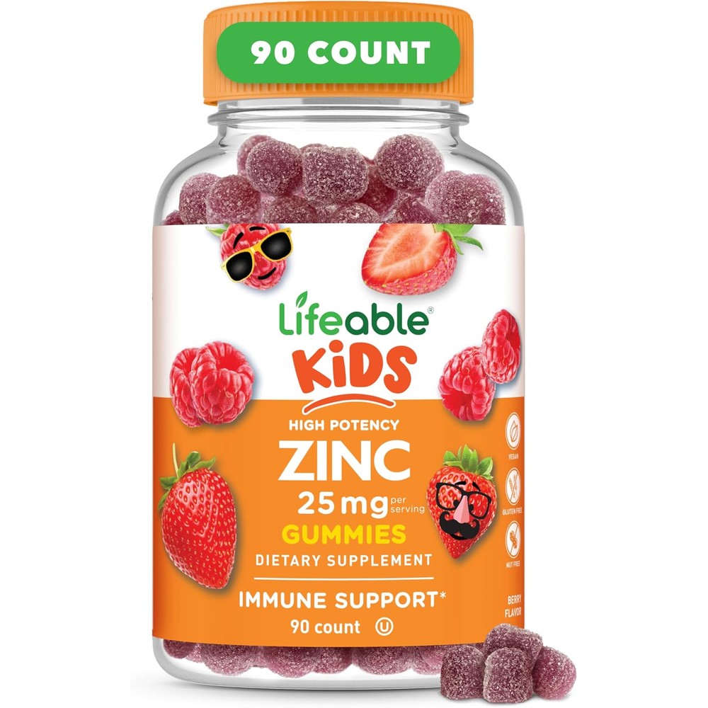 Lifeable Zinc for Kids 25mg 90 immune support gummies front bottle view