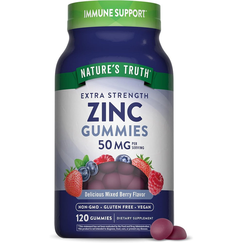 Nature's Truth Zinc Gummies 50mg 120 count bottle for immune support