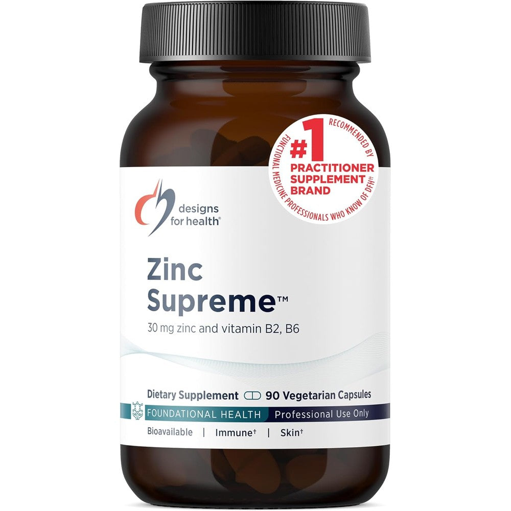 Designs for Health Zinc Supreme 90 capsules bottle front view for premium immune support