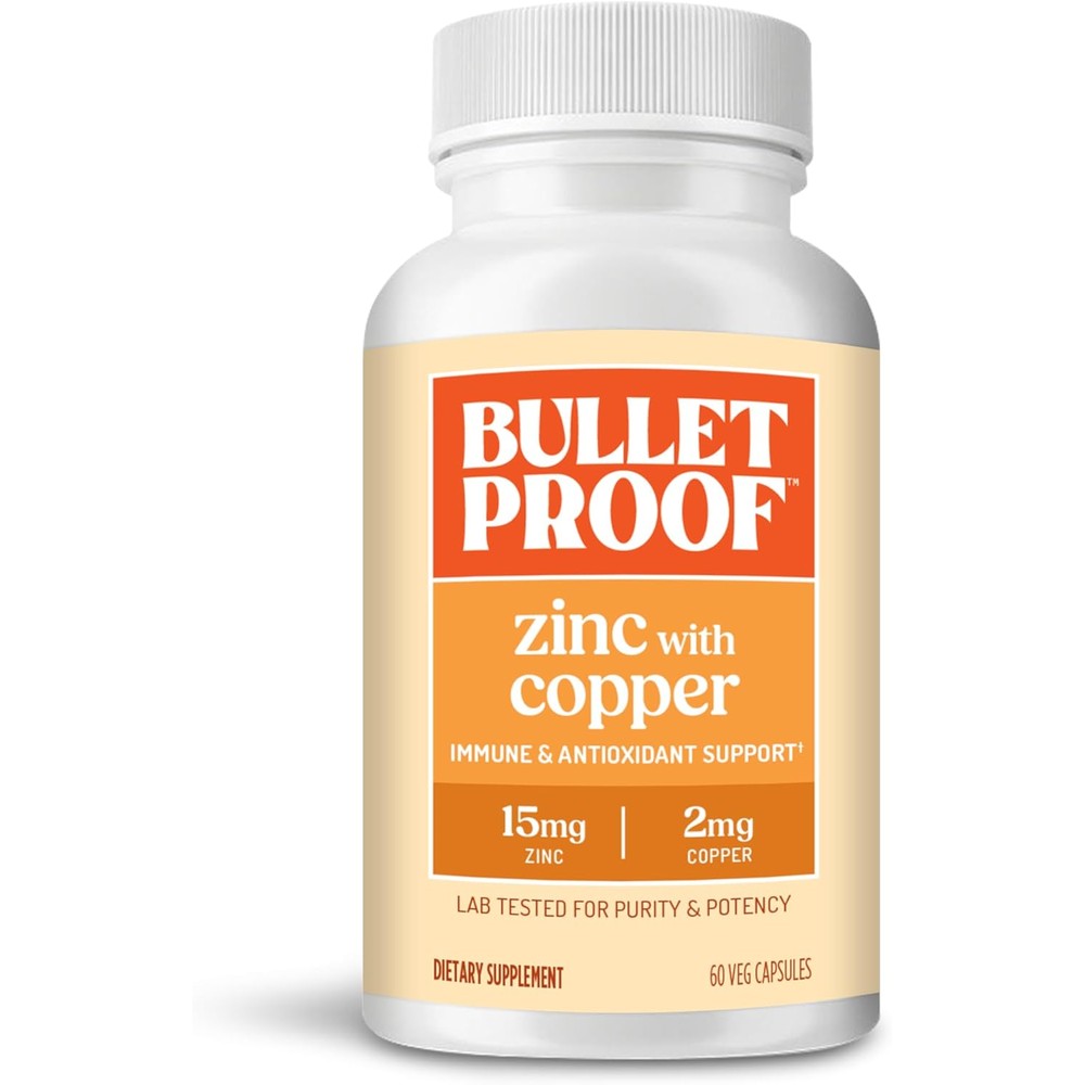 Bulletproof Zinc with Copper 60 capsules front view showing original packaging for immune support