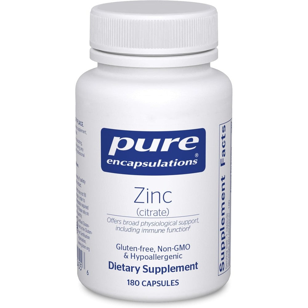Pure Encapsulations Zinc Citrate 180 capsules bottle front view for premium immune support