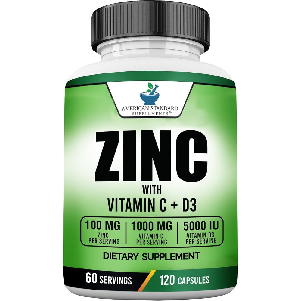 American Standard Supplements Zinc 100mg Vitamin C 1000mg and Vitamin D3 5000 IU immune capsules