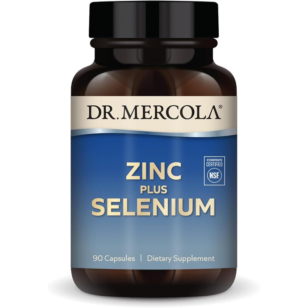 Dr. Mercola Zinc Plus Selenium 90 veg capsules front bottle view for immune support