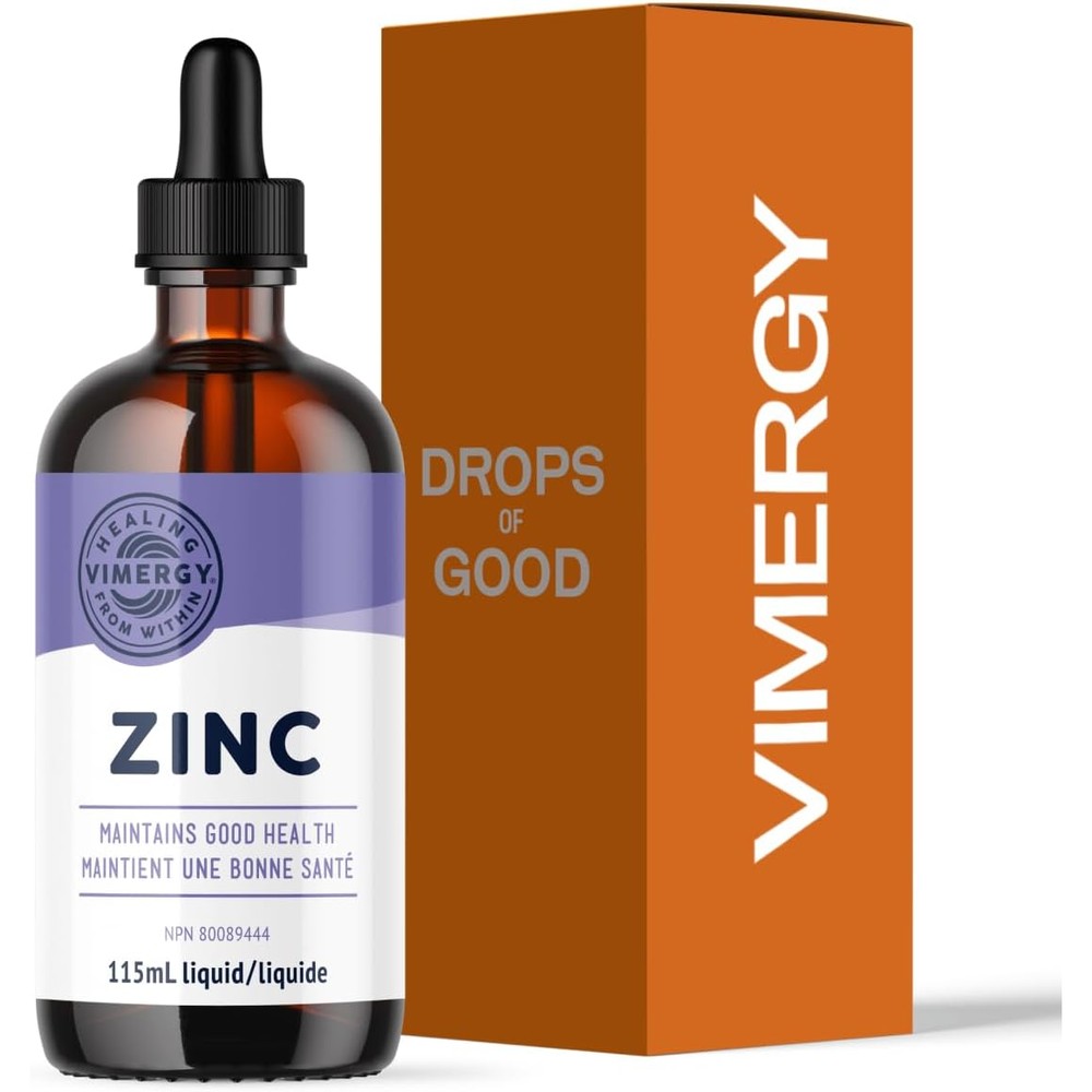 Vimergy USDA Organic Liquid Zinc 115 millilitre bottle front view showing clean formula labels for immune support.