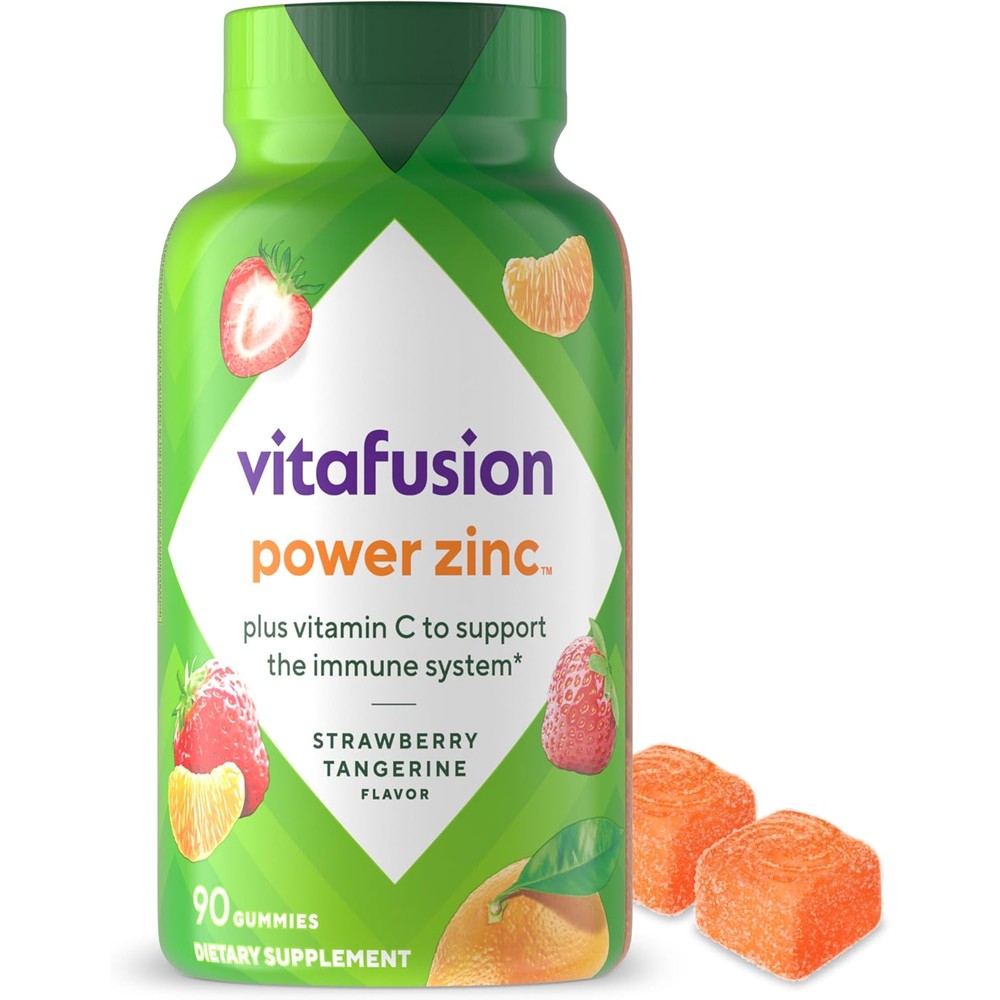 Vitafusion Power Zinc Gummy Vitamins front label showing strawberry tangerine flavor
