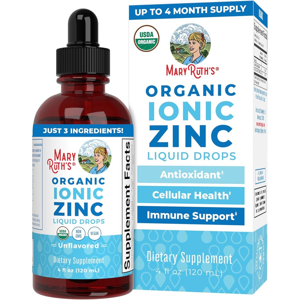 MaryRuth's Organic Liquid Ionic Zinc Sulfate bottle front view for immune support