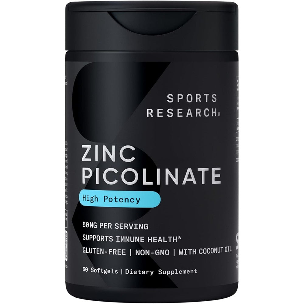 Sports Research Zinc Picolinate 50mg bottle front view premium immune supplement