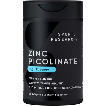 Sports Research Zinc Picolinate 50mg bottle front view premium immune supplement