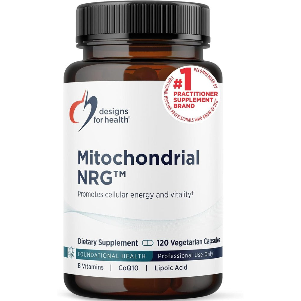 Designs for Health Mitochondrial NRG 120 capsules front bottle view for cellular energy support