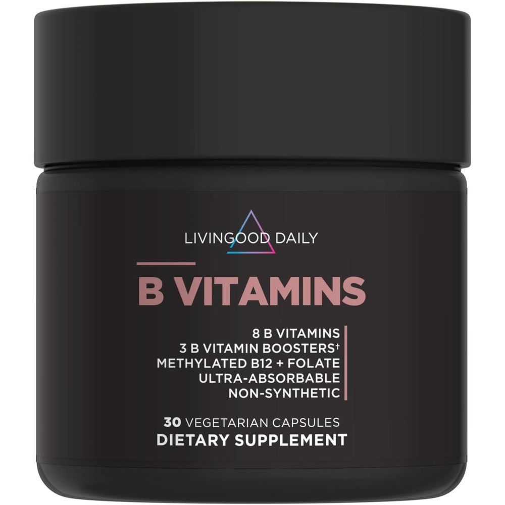 Livingood Daily Vitamin B Complex supplement bottle front view for premium energy support