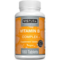 Vispura Vitamin B Complex 180 vegan tablets front view bottle packaging.
