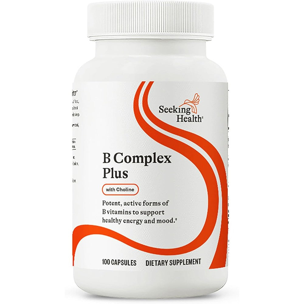 Seeking Health B Complex Plus 100 capsules front view bottle showing premium vitamin B supplement.