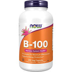 NOW Foods Vitamin B 100 B Complex 250 vegetarian capsules front bottle view for energy metabolism support.