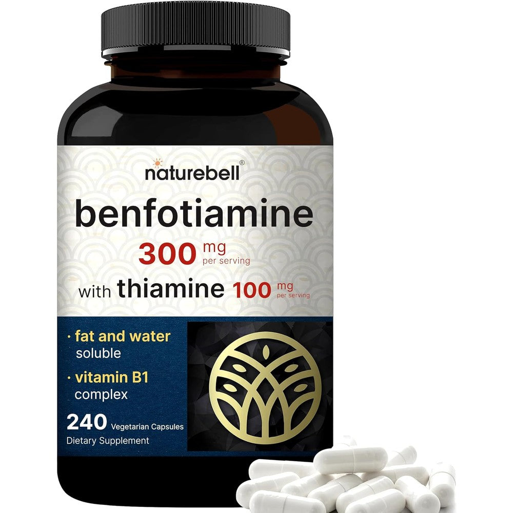 NatureBell Benfotiamine 300 Milligrams front view bottle showing 240 vegetarian capsules dietary supplement
