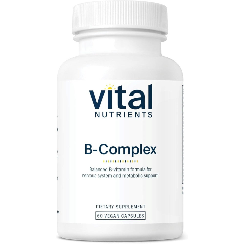 Vital Nutrients Vitamin B Complex 60 capsules front view showing premium methylated energy support bottle label