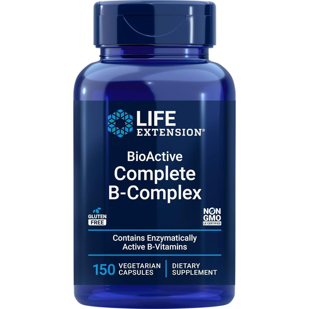 Life Extension BioActive Complete B Complex 150 vegetarian capsules front view for cellular energy support.