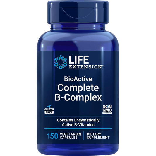 Life Extension BioActive Complete B Complex 150 vegetarian capsules front view for cellular energy support.