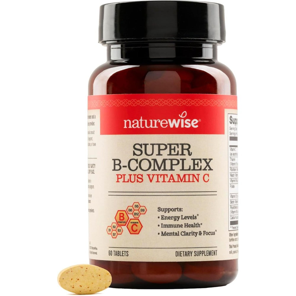 NatureWise Super Vitamin B Complex bottle front view showing authentic USA packaging for health and energy support