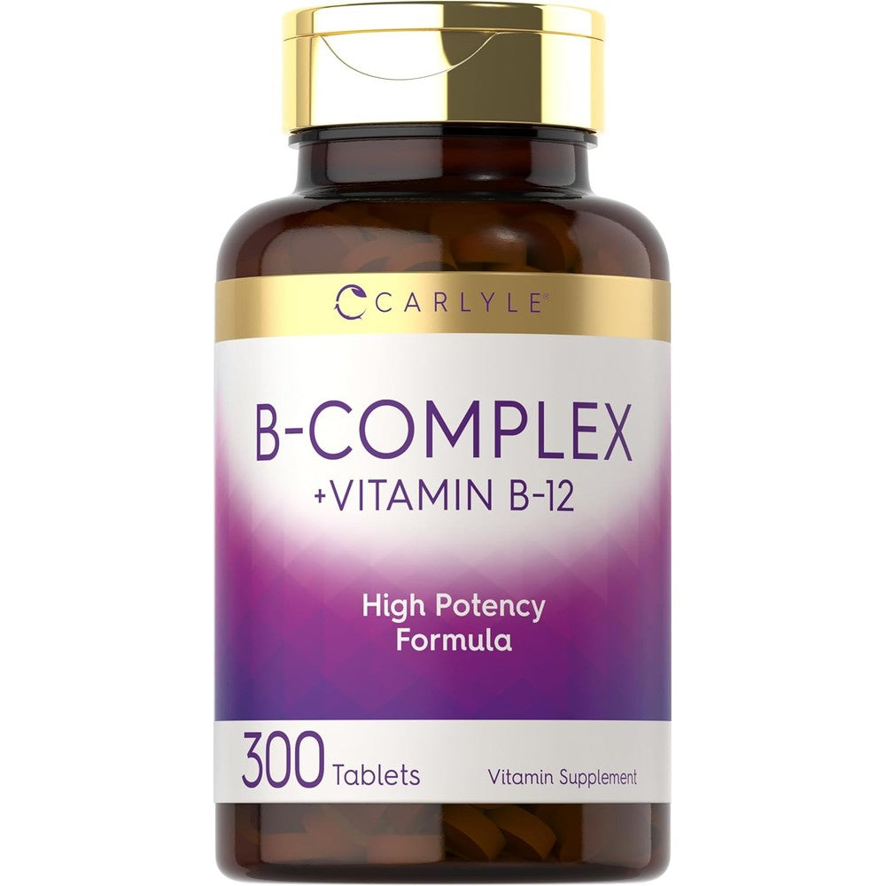 Carlyle B Complex Vitamin with B12 300 Tablets front view bottle for daily energy metabolism support