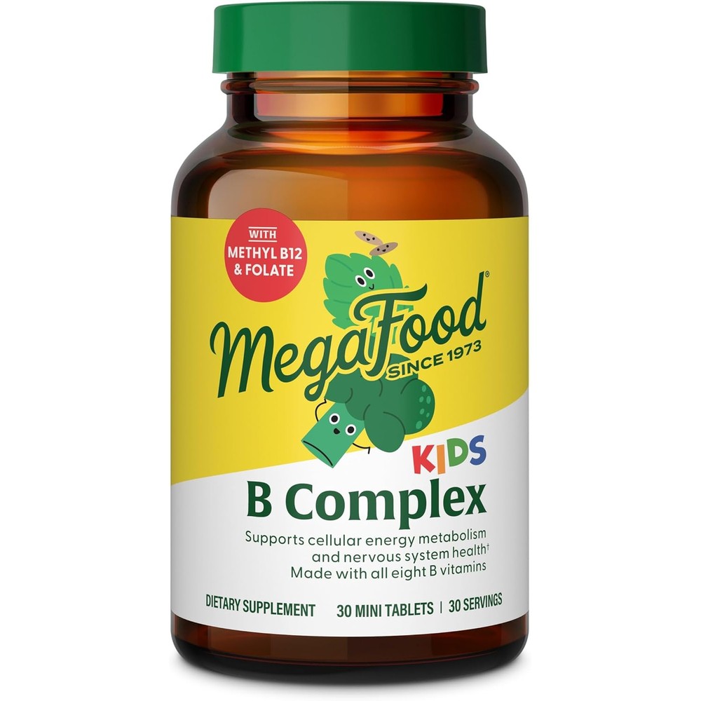 MegaFood Kids Vitamin B Complex mini tablets front view bottle packaging for daily cellular energy support