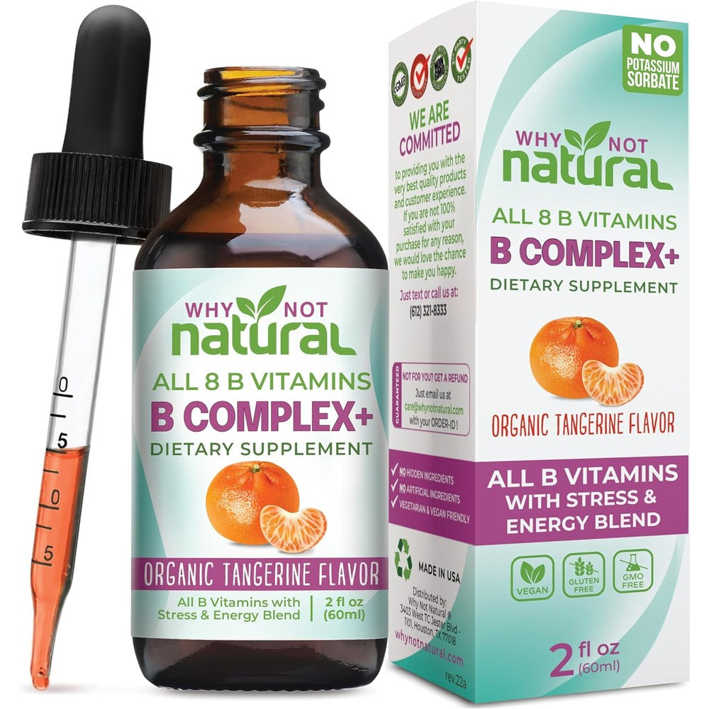 Why Not Natural Vitamin B Complex Liquid Drops front view showcasing the packaging.