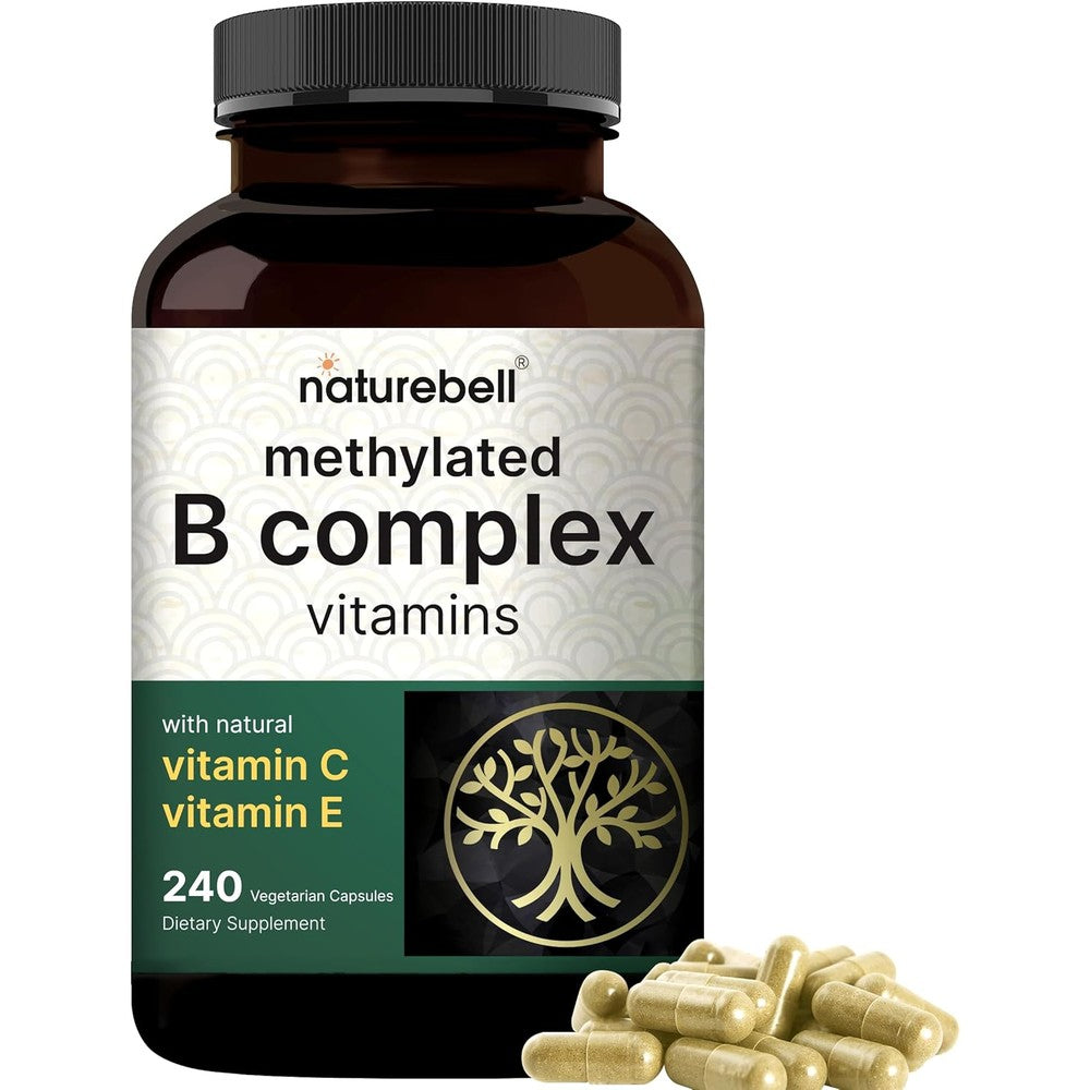 NatureBell Methylated B Complex Vitamins 240 vegetarian capsules front view bottle packaging.