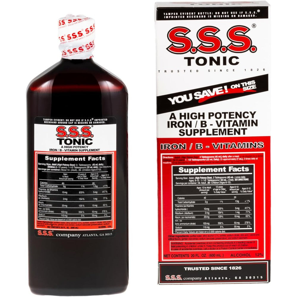 S.S.S. Company SSS Tonic High Potency Iron Supplement 20 fluid ounce front bottle view for daily energy support