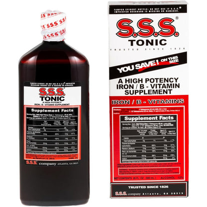 S.S.S. Company SSS Tonic High Potency Iron Supplement 20 fluid ounce front bottle view for daily energy support