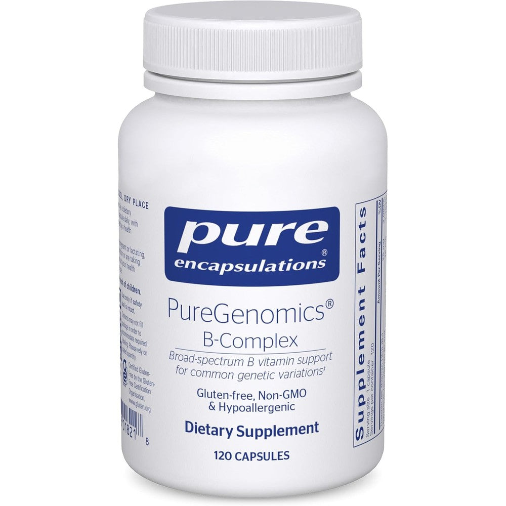 Pure Encapsulations PureGenomics B Complex 120 Capsules bottle front view showing activated B vitamins label.