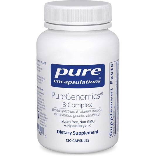 Pure Encapsulations PureGenomics B Complex 120 Capsules bottle front view showing activated B vitamins label.