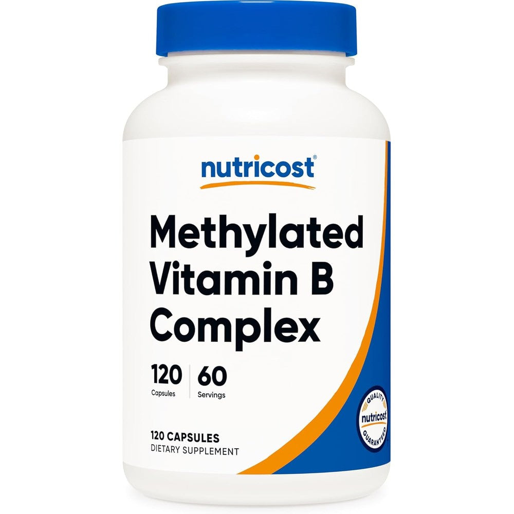 Nutricost Methylated Vitamin B Complex 120 capsules front bottle view for cellular energy metabolism