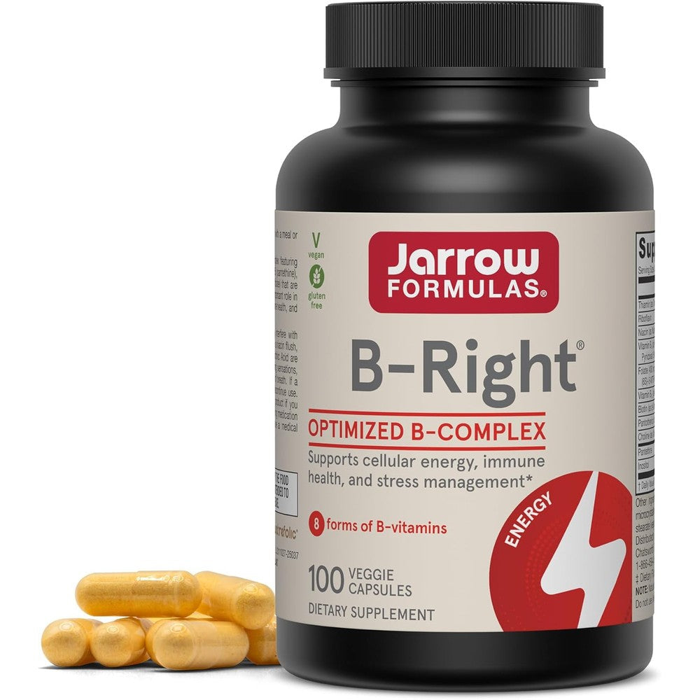 Jarrow Formulas B-Right Optimized B-Complex 100 Veggie Capsules front view for cellular energy support