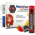 Neurobion B12 Forte liquid supplement front view of packaging box showing 10 vials variant.