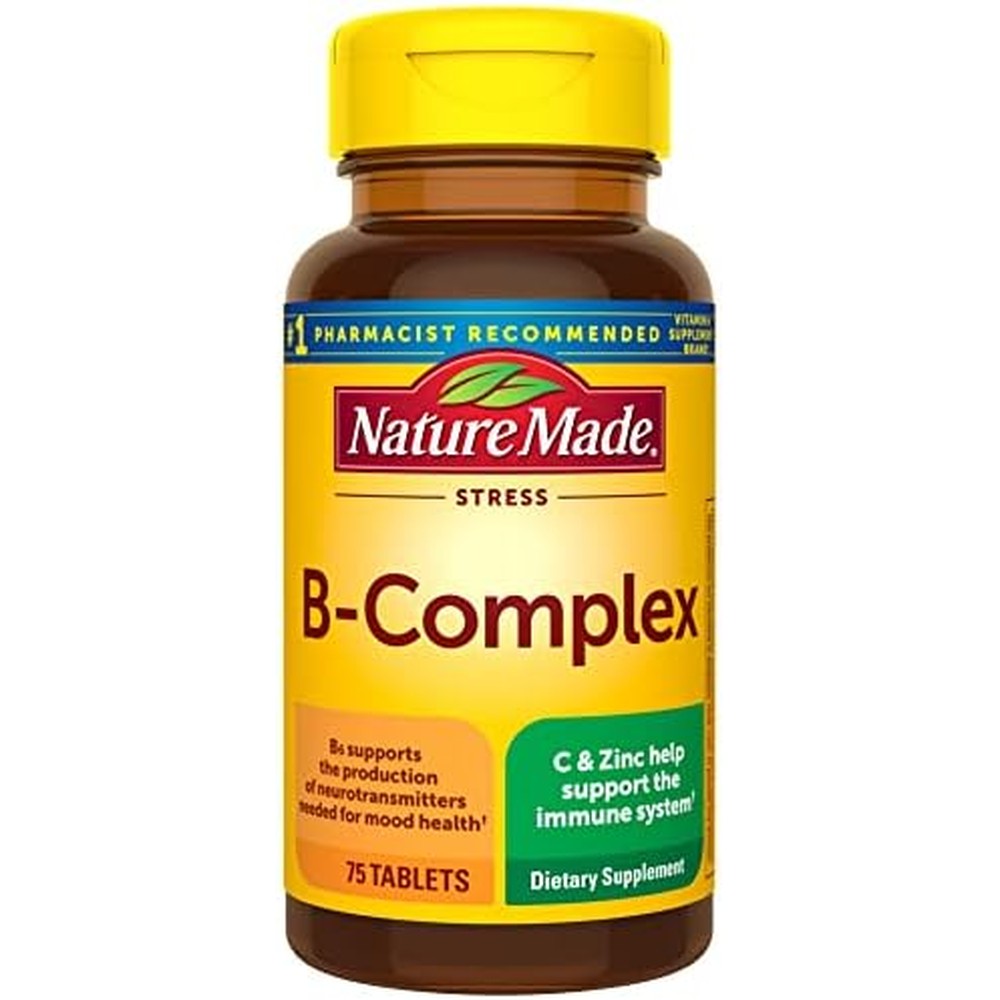 Nature Made Stress B Complex front view bottle of daily dietary supplements for energy support