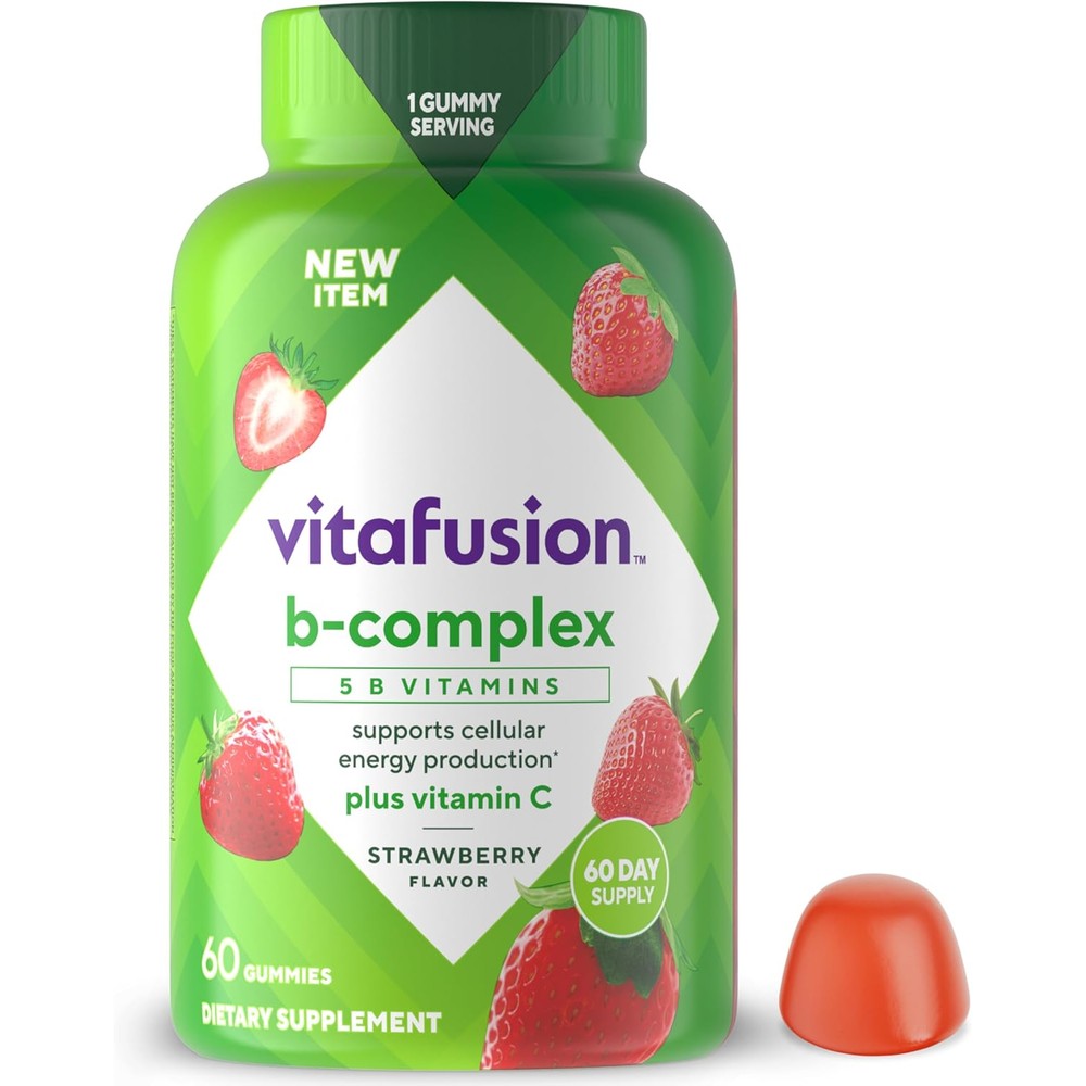 Vitafusion Vitamin B Complex gummy bottle front view for daily cellular energy support
