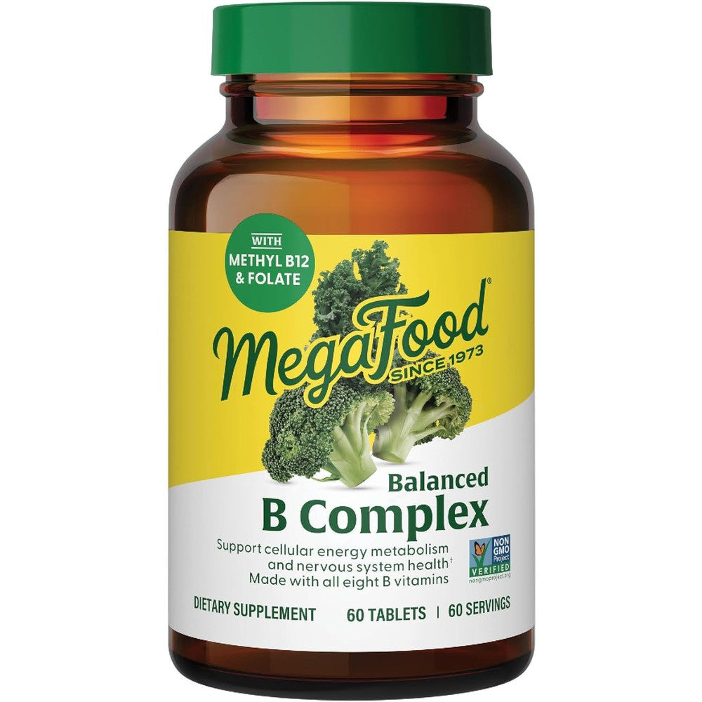 MegaFood Balanced B Complex 60 tablets front view bottle for cellular energy production