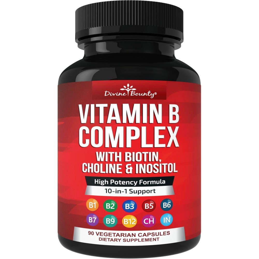 Divine Bounty Super B Complex Vitamins 90 capsules front view bottle showing energy metabolism support label