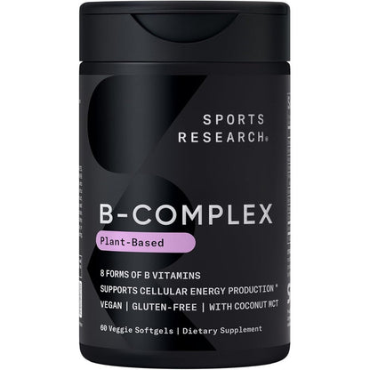 Sports Research Vitamin B Complex 60 veggie softgels front bottle view for cellular energy support.
