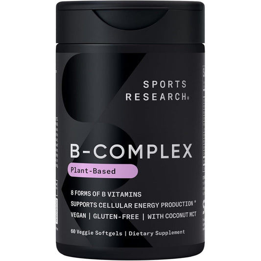 Sports Research Vitamin B Complex 60 veggie softgels front bottle view for cellular energy support.