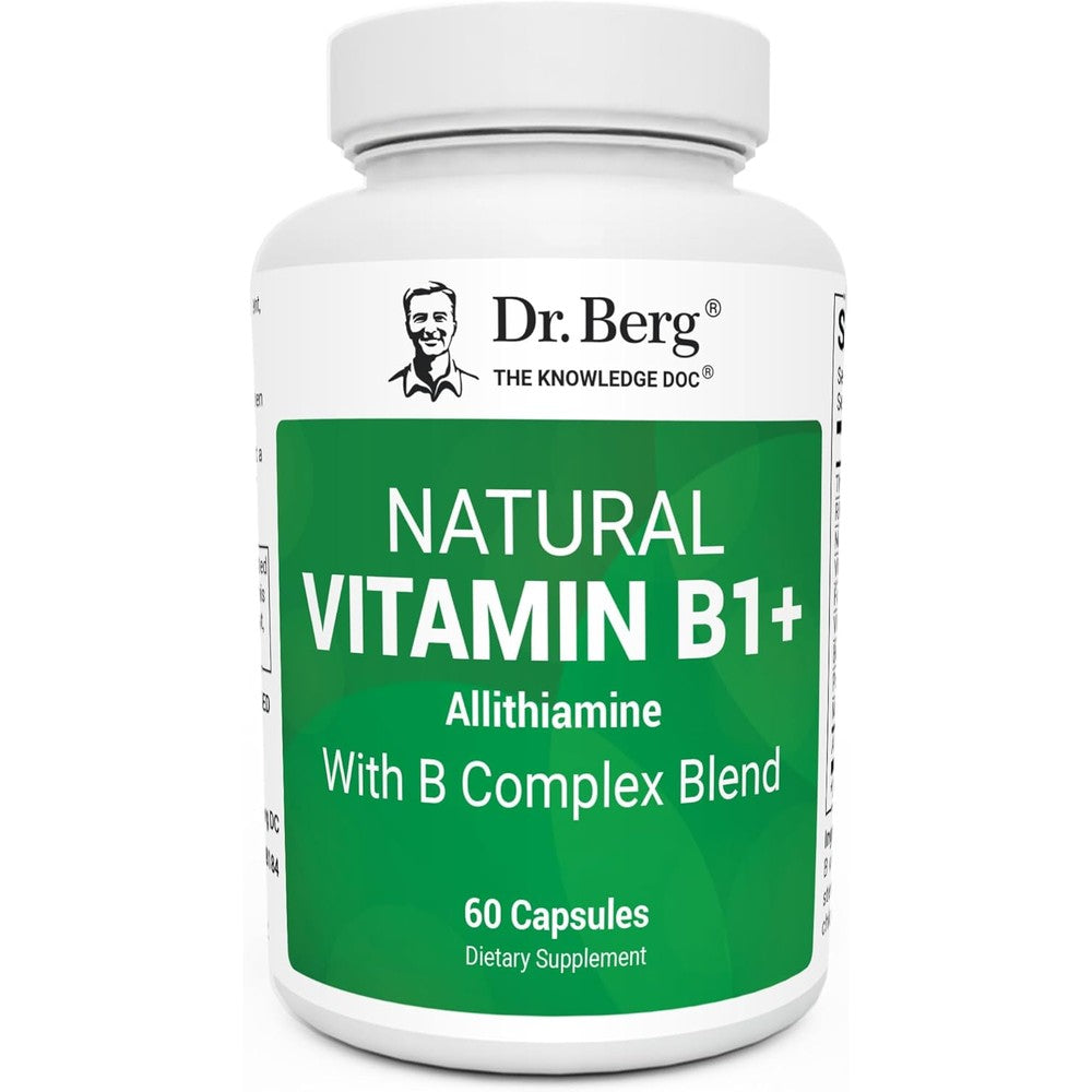Dr. Berg Natural Vitamin B1 B6 B12 Complex Capsules front view bottle showing premium allithiamine supplement for cellular energy