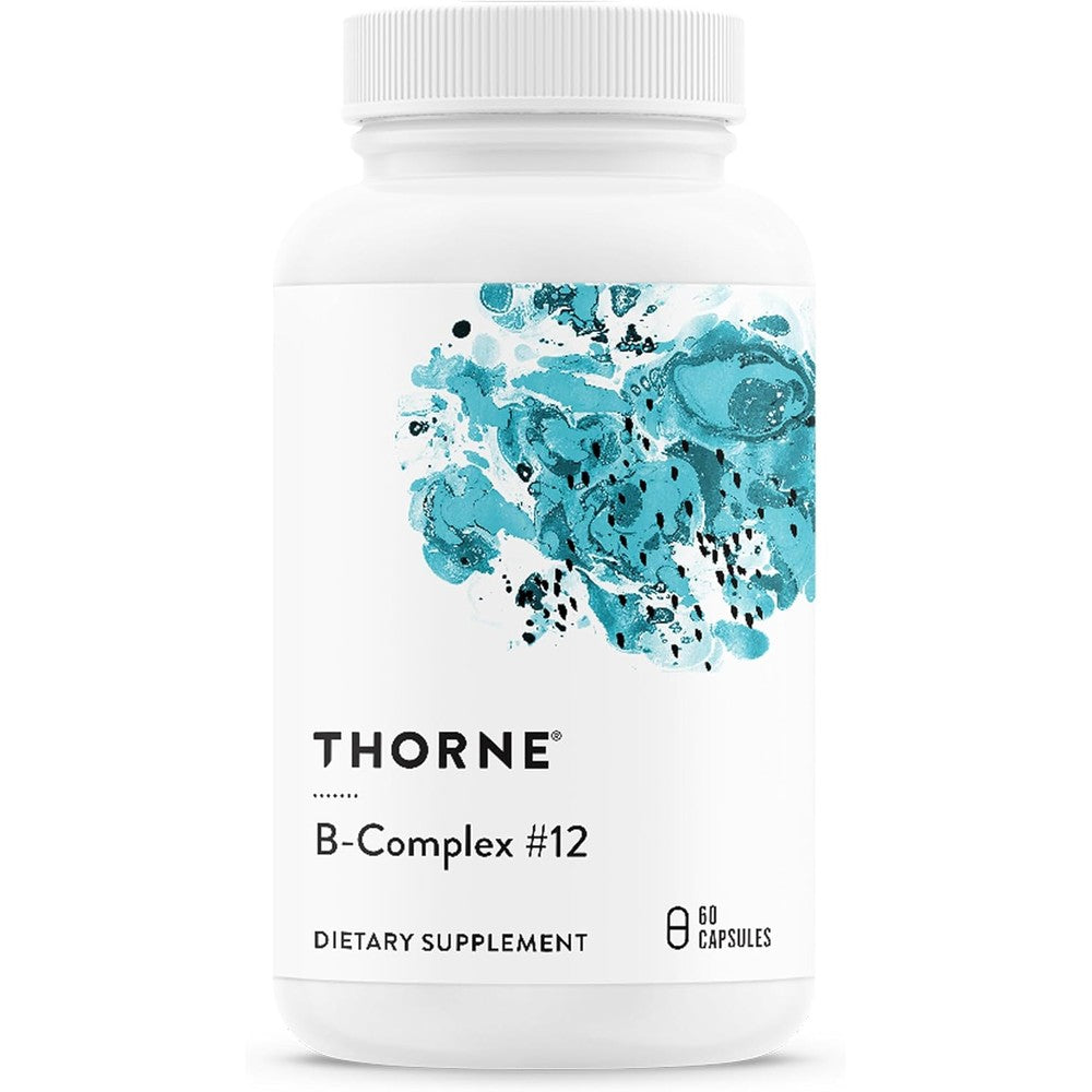 Thorne B Complex 12 bottle front view showing capsule count and key benefits