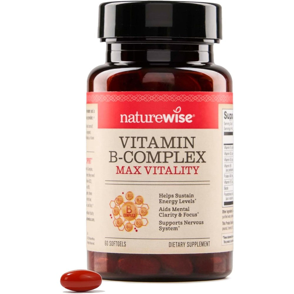 NatureWise Vitamin B Complex 60 Softgels front bottle packaging for cellular energy support.