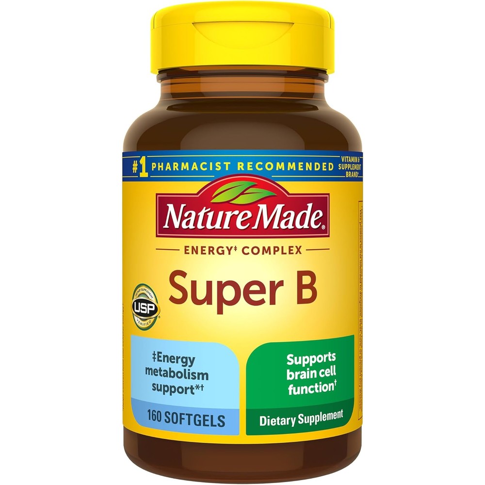 Nature Made Super Energy B Complex 160 softgels front view bottle for cellular metabolism support