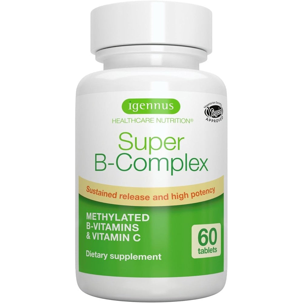 Igennus Healthcare Nutrition Super B Complex 60 Tablets front view bottle packaging.