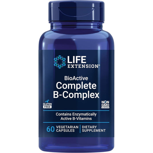 Life Extension BioActive Complete B Complex 60 vegetarian capsules front bottle view for cellular energy support