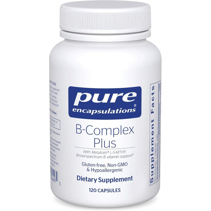 Pure Encapsulations B Complex Plus 120 capsules bottle front view showing the active ingredients label
