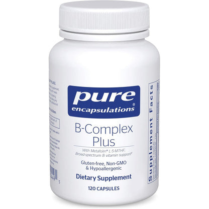Pure Encapsulations B Complex Plus 120 capsules bottle front view showing the active ingredients label