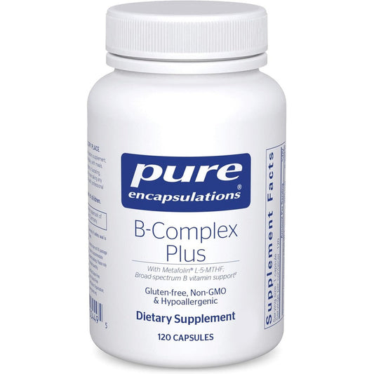 Pure Encapsulations B Complex Plus 120 capsules bottle front view showing the active ingredients label